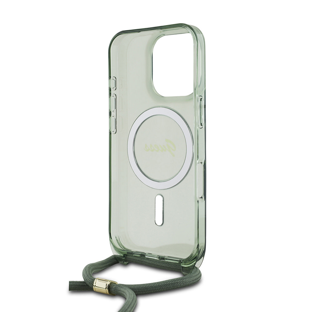 Guess Guess iPhone 16 Pro Backcover hoesje Magsafe IML crossbody cord - Groen, foto 5 van 6