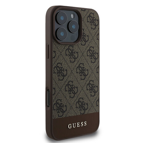 Guess Guess iPhone 16 Pro Back cover coque - Magsafe - 4G PU Leather - Bottom Stripe - Marron Guess Guess iPhone 16 Pro Back cover coque - Magsafe - 4G PU Leather - Bottom Stripe - Marron