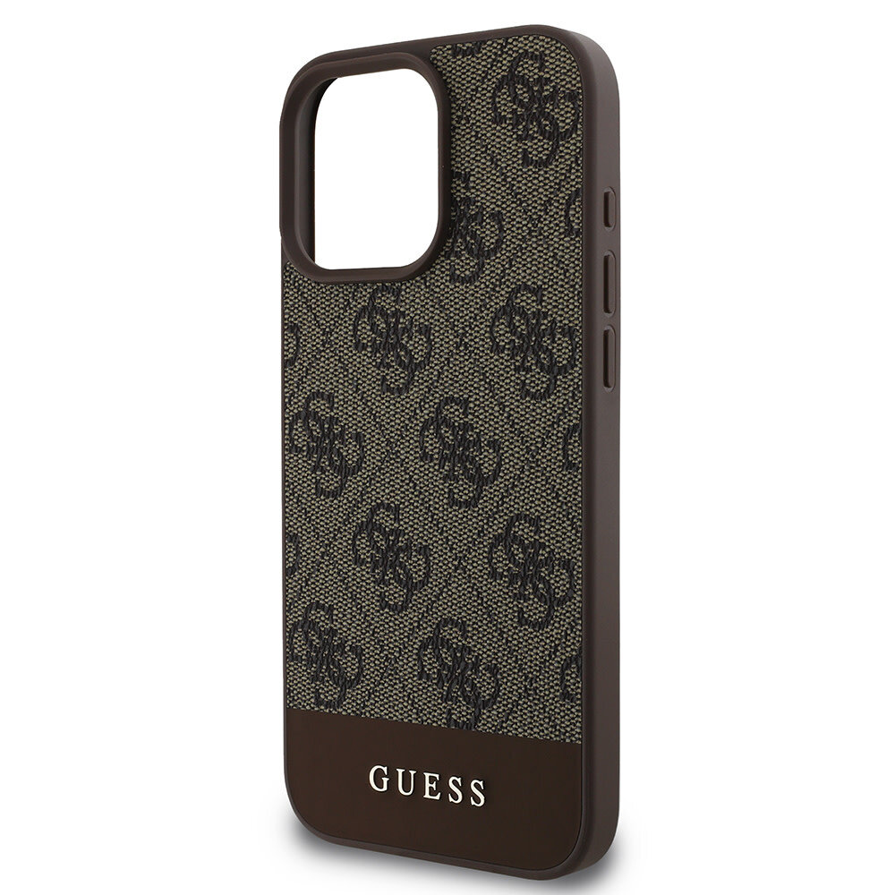 Guess Guess iPhone 16 Pro Backcover hoesje - 4G PU Leather - Bottom Stripe - Bruin Guess Guess iPhone 16 Pro Backcover hoesje - 4G PU Leather - Bottom Stripe - Bruin