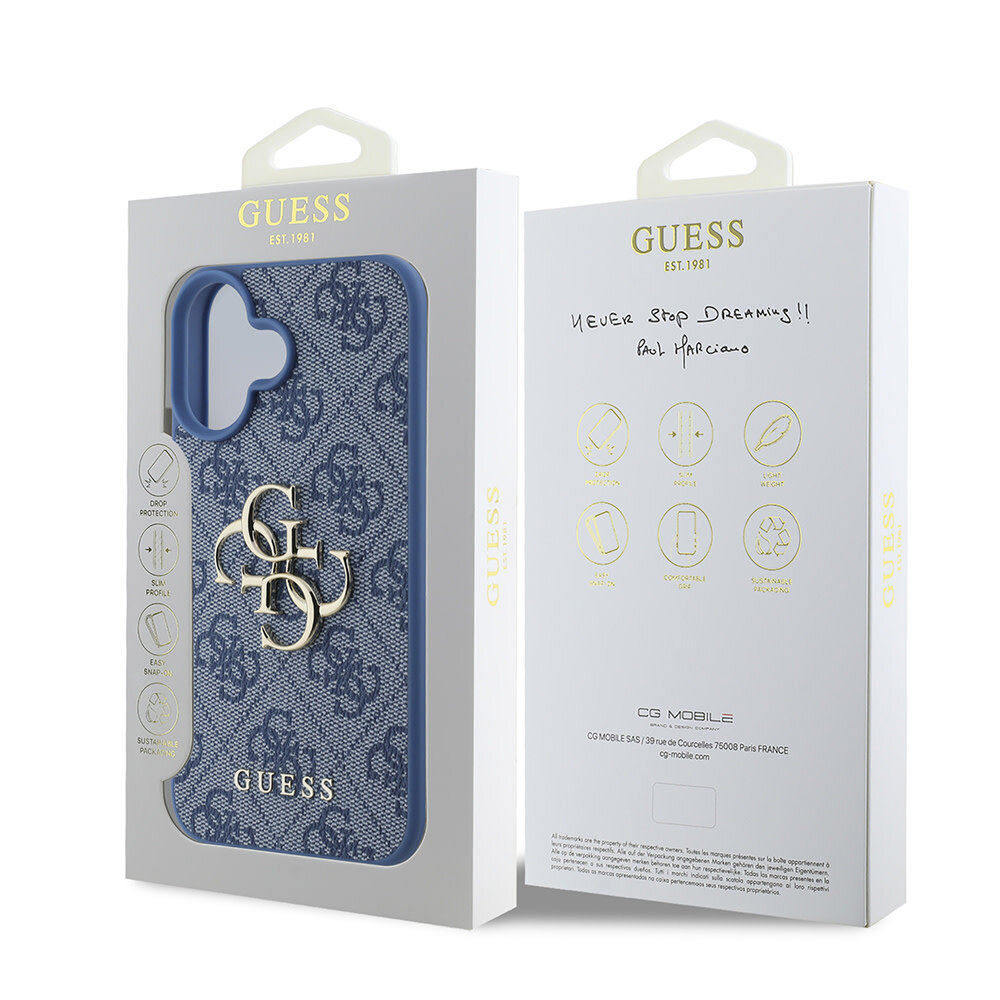 Guess Guess iPhone 16 Plus Back cover case - 4G - Big Metal Logo - Blue Guess Guess iPhone 16 Plus Back cover case - 4G - Big Metal Logo - Blue