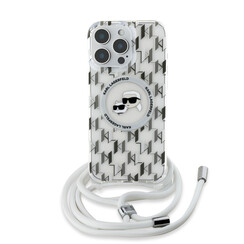 Karl Lagerfeld iPhone 16 Pro Max Back cover case - Magsafe IML KC heads - cord - Transparent