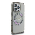 Guess Guess iPhone 16 Pro Back cover coque Magsafe IML flowers wreath - Noir