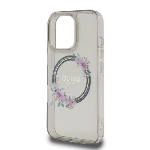Guess Guess iPhone 16 Pro Back-Cover hul - Magsafe IML flowers wreath - Schwarz