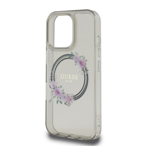 Guess Guess iPhone 16 Pro Back cover case - Magsafe IML flowers wreath - Black Guess Guess iPhone 16 Pro Back cover case - Magsafe IML flowers wreath - Black