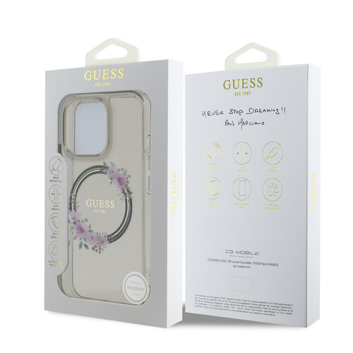 Guess Guess iPhone 16 Pro Back-Cover hul - Magsafe IML flowers wreath - Schwarz