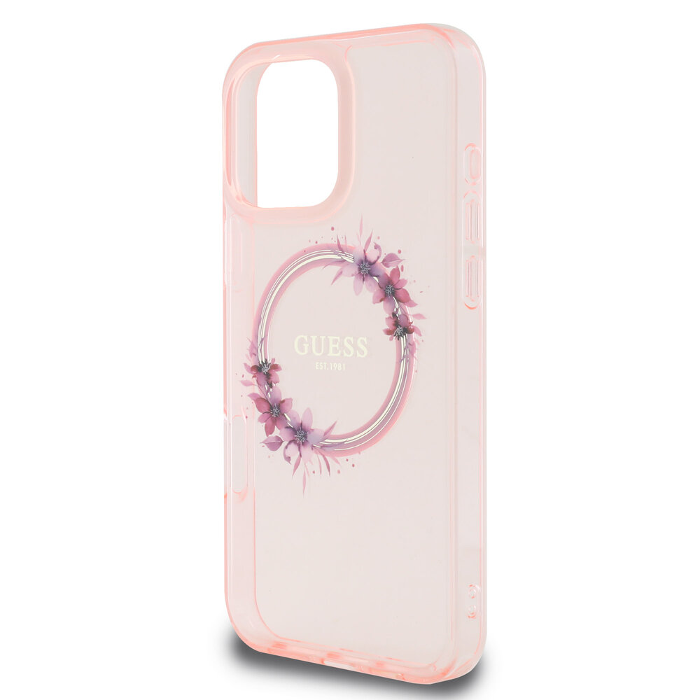 Guess Guess iPhone 16 Pro Back cover coque Magsafe IML flowers wreath - Rose Guess Guess iPhone 16 Pro Back cover coque Magsafe IML flowers wreath - Rose