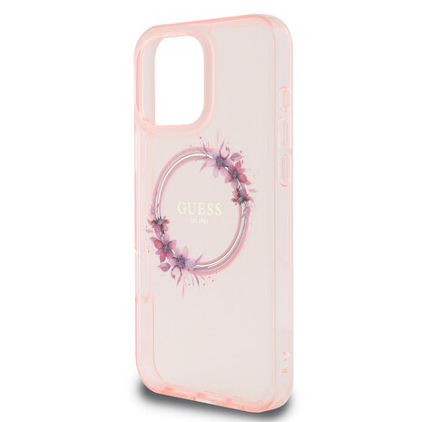Guess Guess iPhone 16 Pro Back cover case - Magsafe IML flowers wreath - Pink Guess Guess iPhone 16 Pro Back cover case - Magsafe IML flowers wreath - Pink