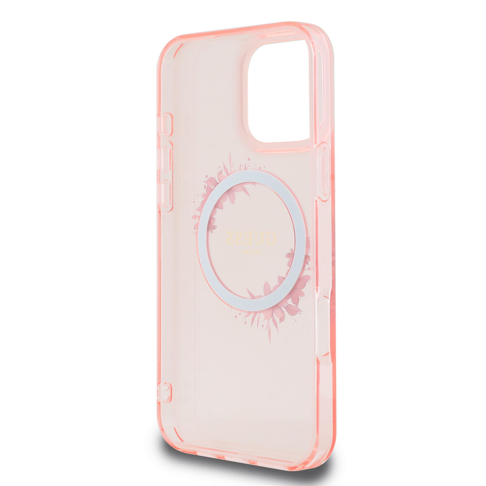 Guess Guess iPhone 16 Pro Back cover case - Magsafe IML flowers wreath - Pink Guess Guess iPhone 16 Pro Back cover case - Magsafe IML flowers wreath - Pink