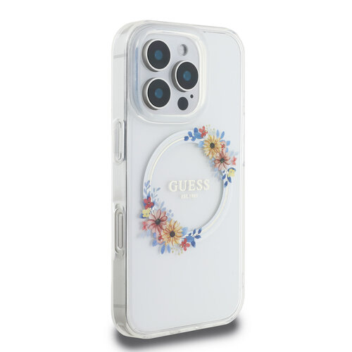 Guess Guess iPhone 16 Pro Back cover case - Magsafe IML flowers wreath - Transparent