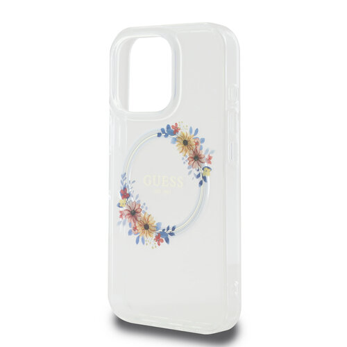 Guess Guess iPhone 16 Pro Back cover coque Magsafe IML flowers wreath - Transparent