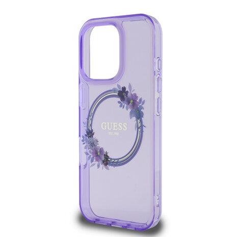 Guess Guess iPhone 16 Pro Back cover case - Magsafe IML flowers wreath - Purple Guess Guess iPhone 16 Pro Back cover case - Magsafe IML flowers wreath - Purple