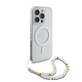 Guess Guess iPhone 16 Pro Back cover coque Magsafe IML Glitter with pearls strap - Transparent