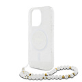 Guess Guess iPhone 16 Pro Backcover hoesje Magsafe IML Glitter with pearls strap - Transparant