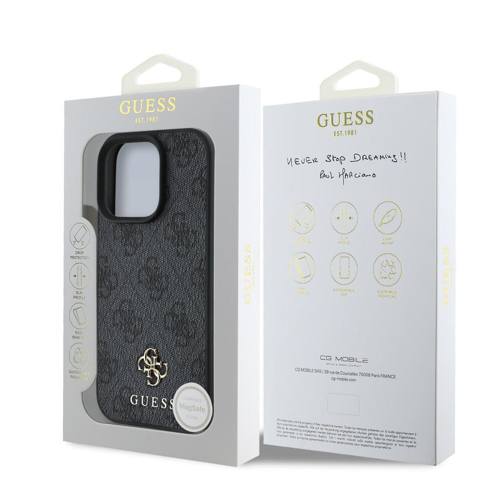 Guess Guess iPhone 16 Pro Back cover coque Magsafe 4G Small - Noir Guess Guess iPhone 16 Pro Back cover coque Magsafe 4G Small - Noir