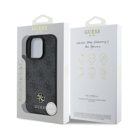 Guess Guess iPhone 16 Pro Back cover coque Magsafe 4G Small - Noir Guess Guess iPhone 16 Pro Back cover coque Magsafe 4G Small - Noir