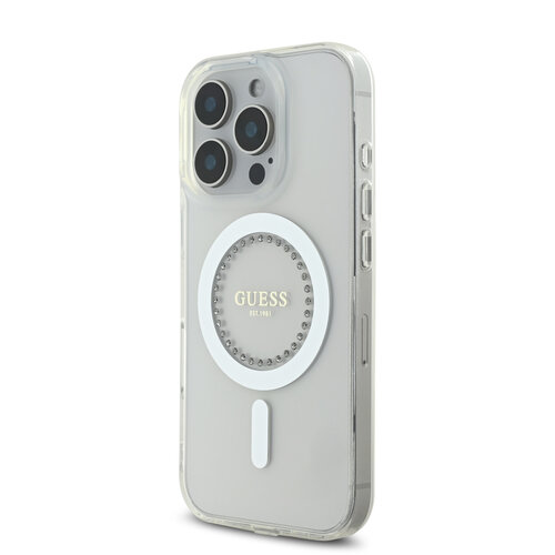 Guess Guess iPhone 16 Pro Back cover coque Magsafe IML Rhinestones - Blanc