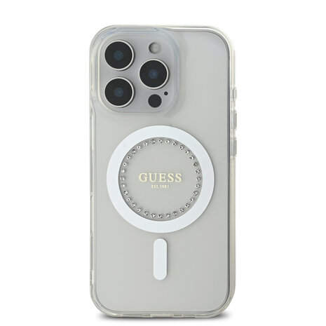 Guess Guess iPhone 16 Pro Back cover case - Magsafe IML Rhinestones - White Guess Guess iPhone 16 Pro Back cover case - Magsafe IML Rhinestones - White