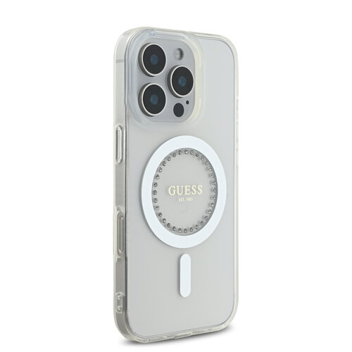 Guess Guess iPhone 16 Pro Back cover coque Magsafe IML Rhinestones - Blanc