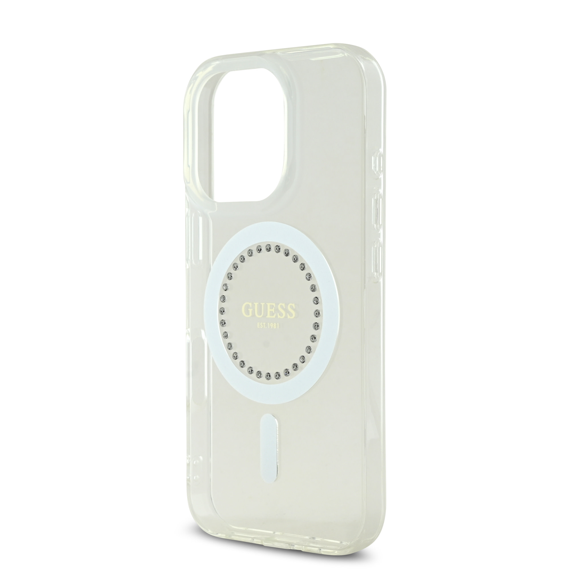 Guess Guess iPhone 16 Pro Backcover hoesje Magsafe IML Rhinestones - Wit, foto 6 van 6