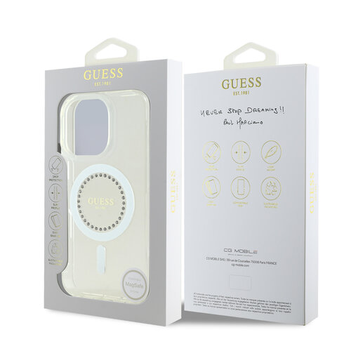 Guess Guess iPhone 16 Pro Back cover coque Magsafe IML Rhinestones - Blanc