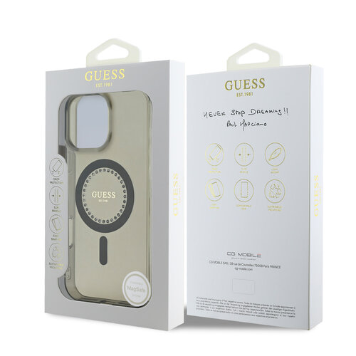 Guess Guess iPhone 16 Pro Backcover hoesje Magsafe IML Rhinestones - Zwart