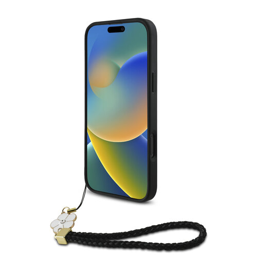 Guess Guess iPhone 16 Pro Back cover case - Magsafe grained - flower charm strap - Black