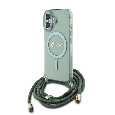 Guess Guess iPhone 16 Backcover hoesje Magsafe IML crossbody cord - Groen Guess Guess iPhone 16 Backcover hoesje Magsafe IML crossbody cord - Groen