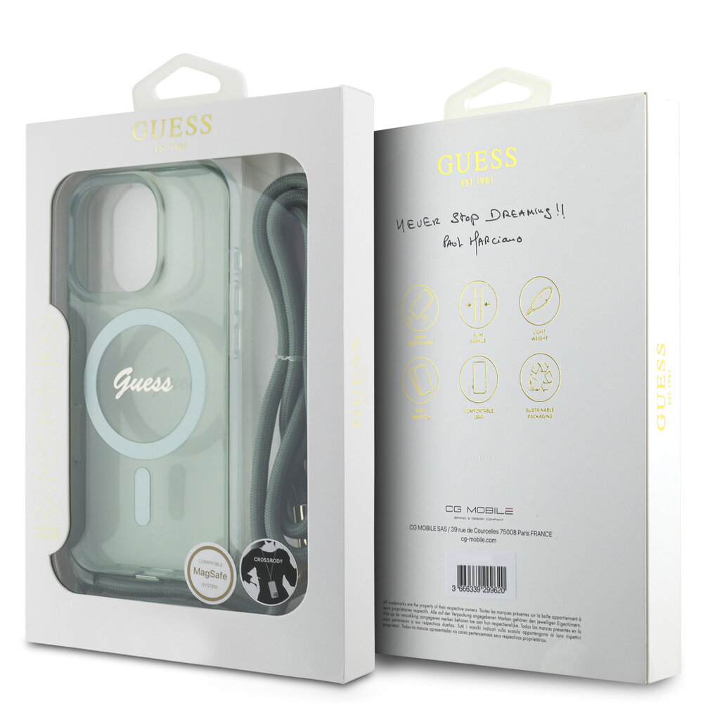 Guess Guess iPhone 16 Back cover coque Magsafe IML crossbody cord - Vert Guess Guess iPhone 16 Back cover coque Magsafe IML crossbody cord - Vert
