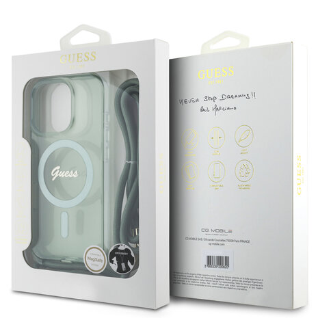 Guess Guess iPhone 16 Backcover hoesje Magsafe IML crossbody cord - Groen Guess Guess iPhone 16 Backcover hoesje Magsafe IML crossbody cord - Groen