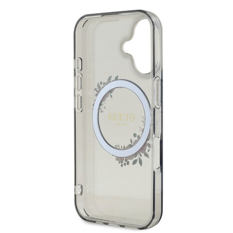 Guess Guess iPhone 16 Back cover coque Magsafe IML flowers wreath - Noir Guess Guess iPhone 16 Back cover coque Magsafe IML flowers wreath - Noir