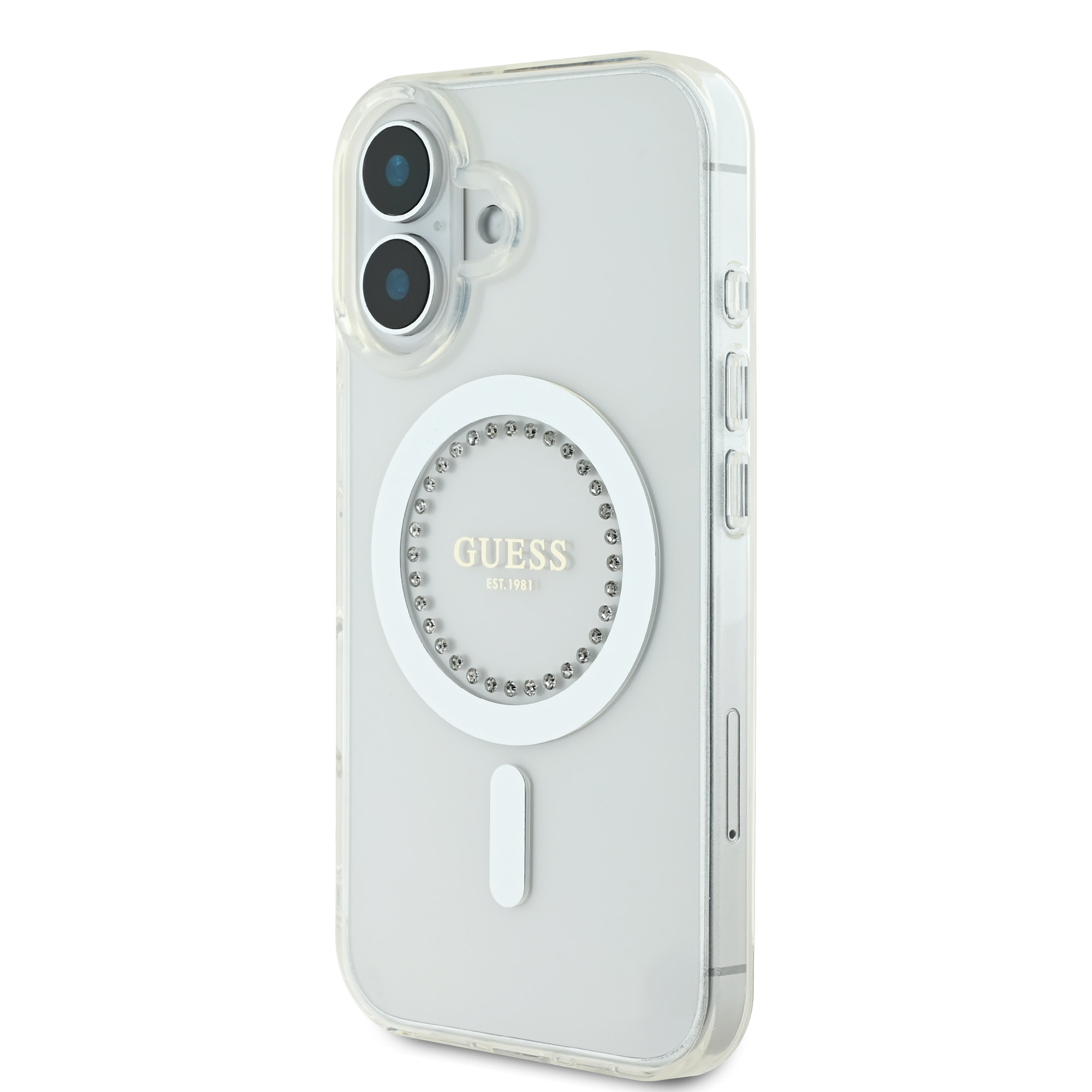 Guess Guess iPhone 16 Backcover hoesje Magsafe IML Rhinestones - Wit, foto 2 van 6