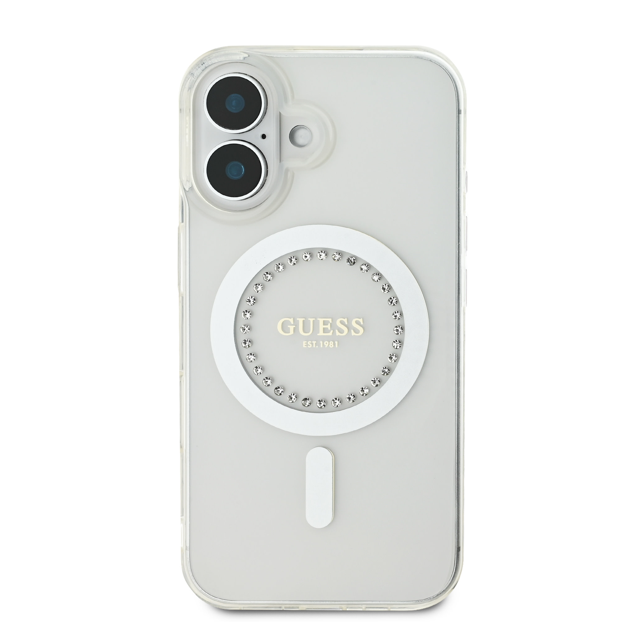 Guess Guess iPhone 16 Backcover hoesje Magsafe IML Rhinestones - Wit, foto 3 van 6