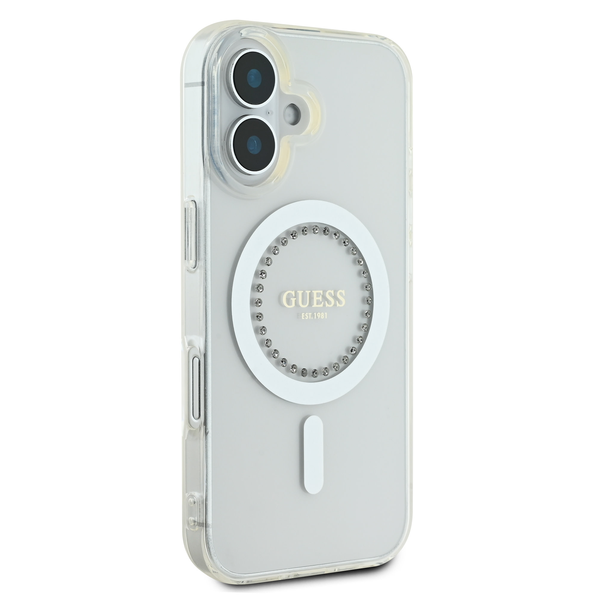 Guess Guess iPhone 16 Backcover hoesje Magsafe IML Rhinestones - Wit, foto 4 van 6