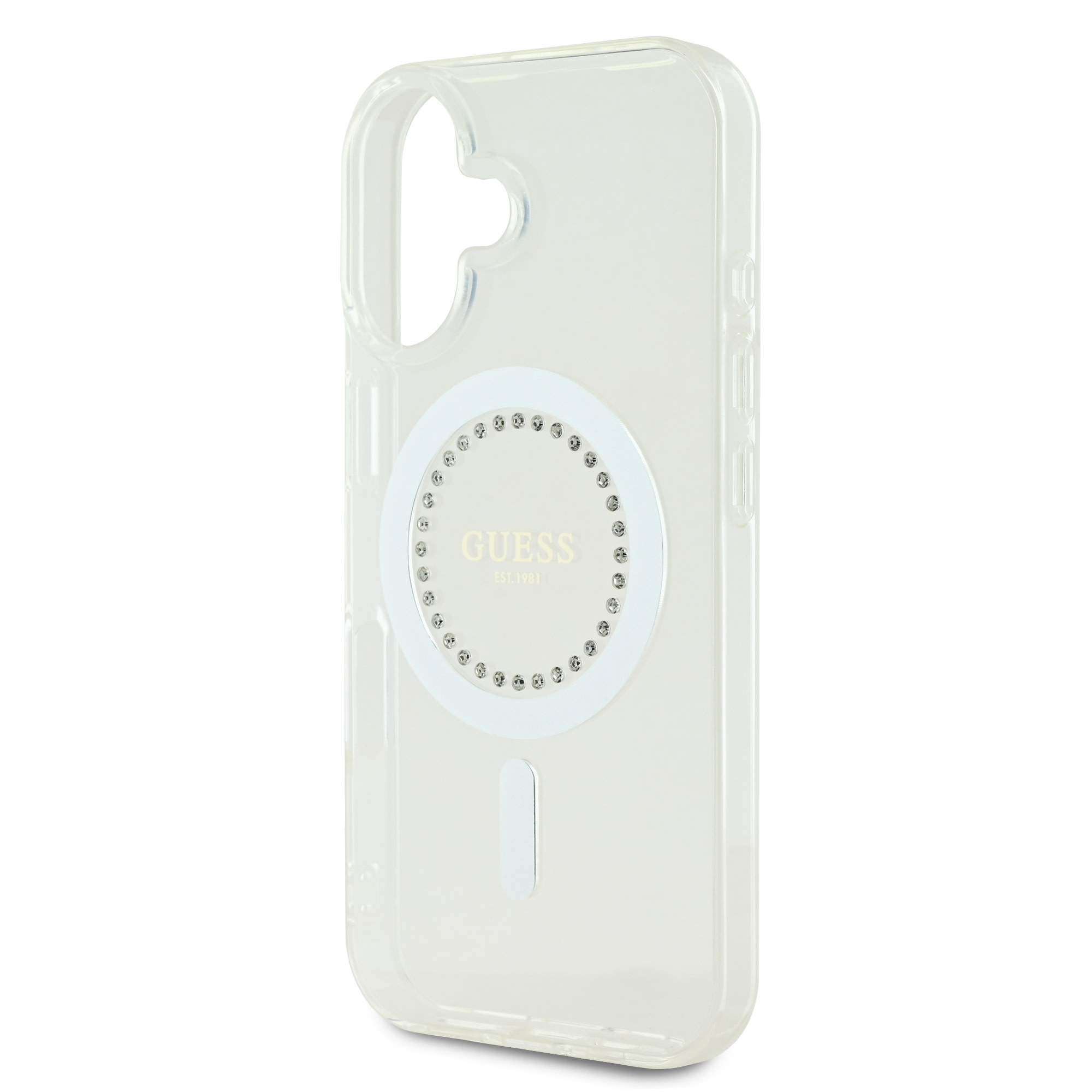 Guess Guess iPhone 16 Backcover hoesje Magsafe IML Rhinestones - Wit, foto 5 van 6