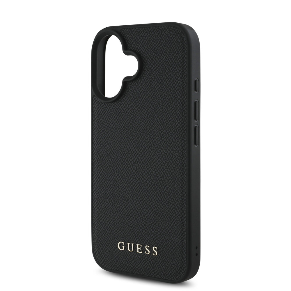 Guess Guess iPhone 16 Back cover case - Magsafe grained - flower charm strap - Black Guess Guess iPhone 16 Back cover case - Magsafe grained - flower charm strap - Black