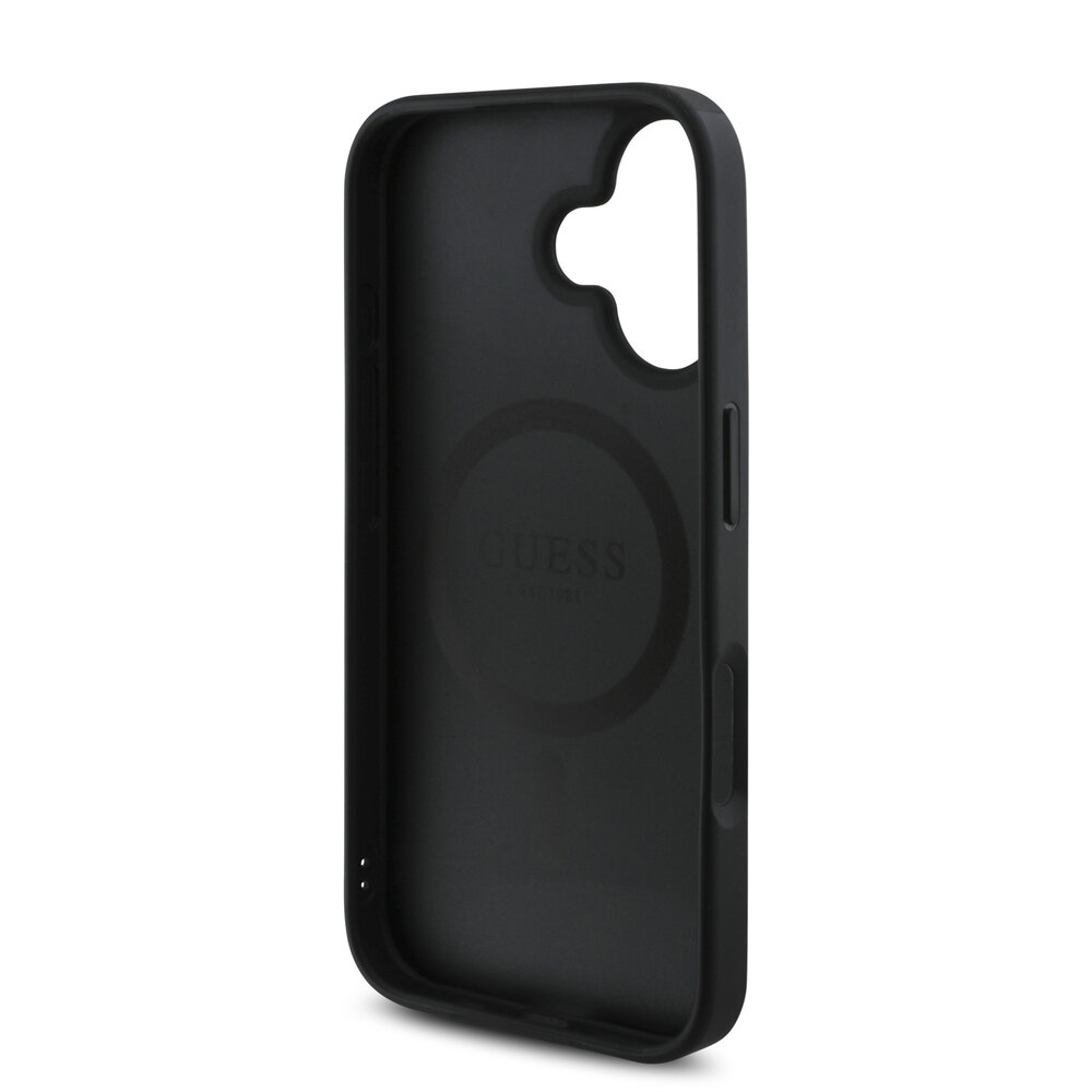 Guess Guess iPhone 16 Back cover case - Magsafe grained - flower charm strap - Black Guess Guess iPhone 16 Back cover case - Magsafe grained - flower charm strap - Black