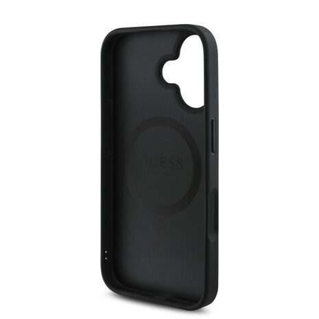 Guess Guess iPhone 16 Back cover case - Magsafe grained - flower charm strap - Black Guess Guess iPhone 16 Back cover case - Magsafe grained - flower charm strap - Black