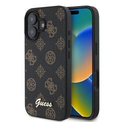 Guess iPhone 16 Back-Cover hul - Magsafe PU peony script - Schwarz