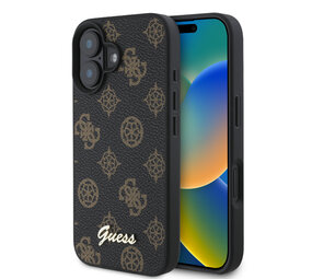 Guess Guess iPhone 16 Back cover case - Magsafe PU peony script - Black Guess Guess iPhone 16 Back cover case - Magsafe PU peony script - Black