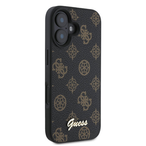 Guess Guess iPhone 16 Back cover case - Magsafe PU peony script - Black Guess Guess iPhone 16 Back cover case - Magsafe PU peony script - Black