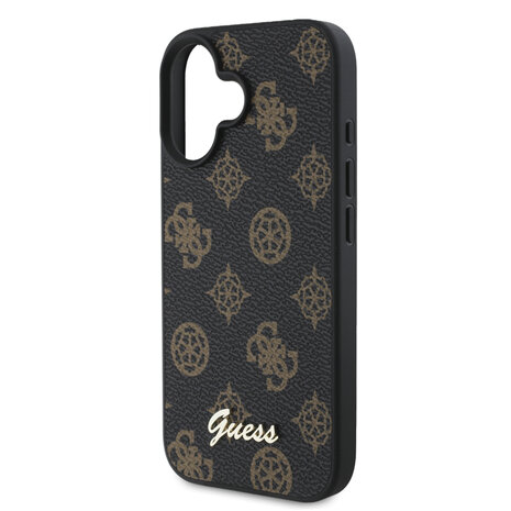 Guess Guess iPhone 16 Back cover case - Magsafe PU peony script - Black Guess Guess iPhone 16 Back cover case - Magsafe PU peony script - Black
