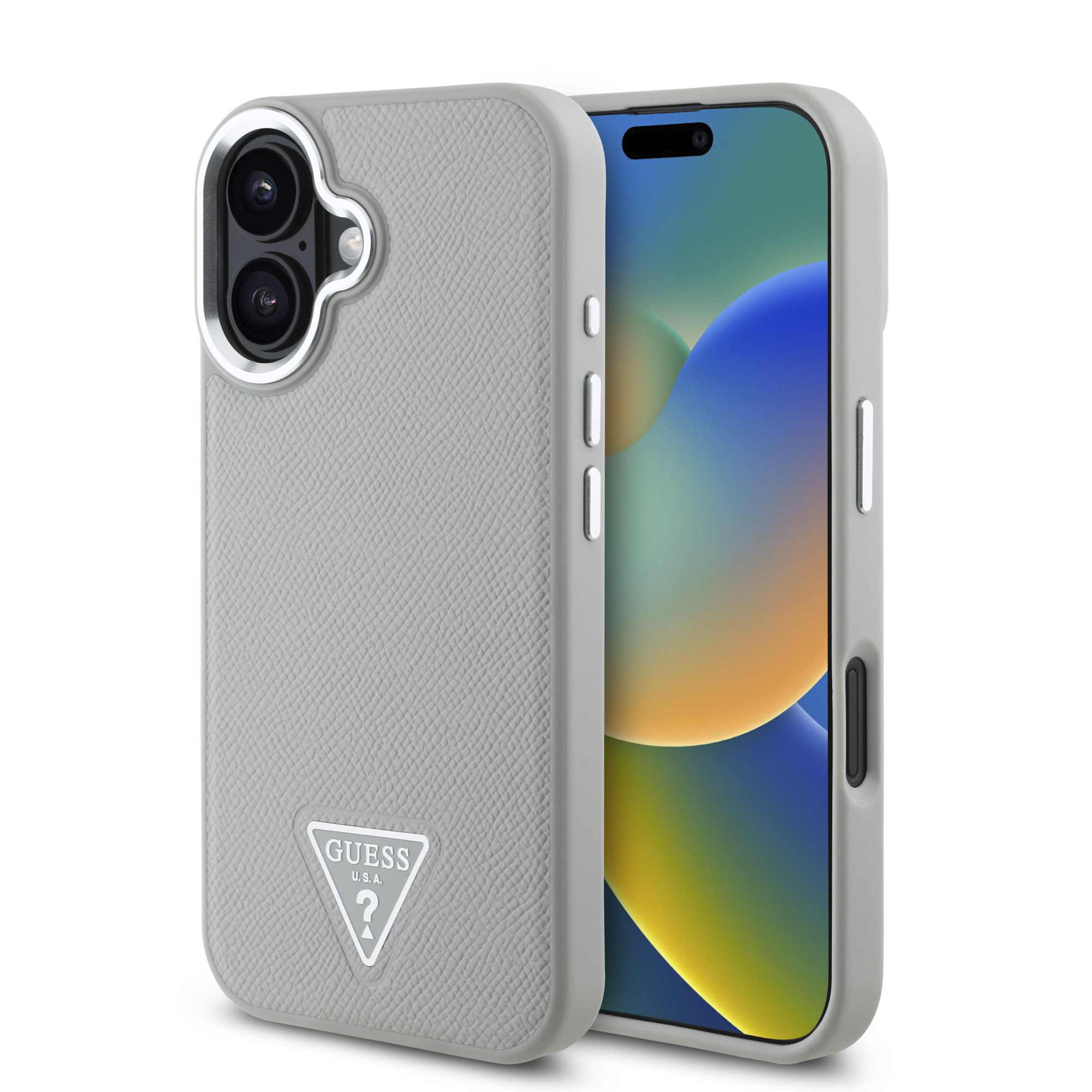Guess Guess iPhone 16 Backcover hoesje Magsafe grained triangle logo - Beige