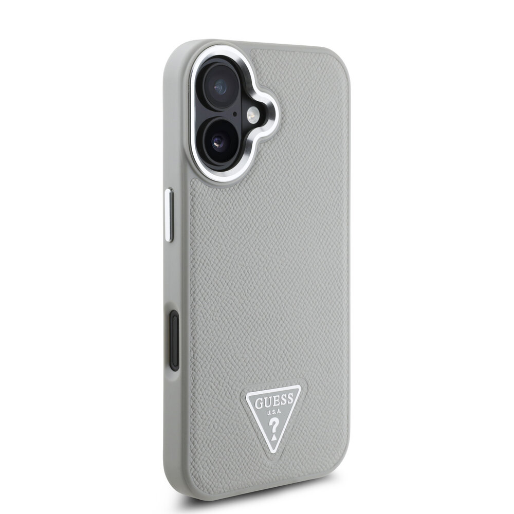 Guess Guess iPhone 16 Backcover hoesje Magsafe grained triangle logo - Beige Guess Guess iPhone 16 Backcover hoesje Magsafe grained triangle logo - Beige