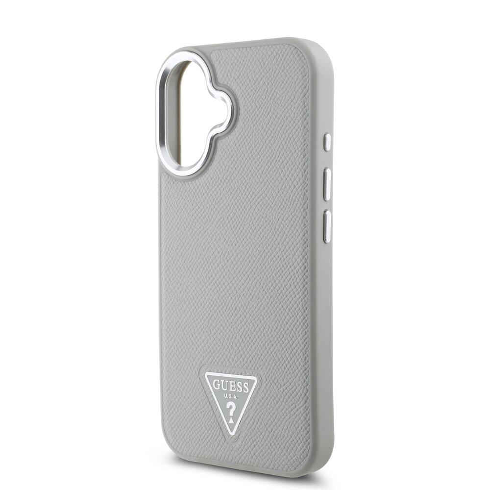 Guess Guess iPhone 16 Backcover hoesje Magsafe grained triangle logo - Beige Guess Guess iPhone 16 Backcover hoesje Magsafe grained triangle logo - Beige