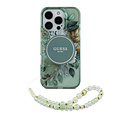 Guess Guess iPhone 16 Pro Max Backcover hoesje Magsafe IML Glitter with pearls strap - Groen