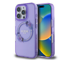 Guess Guess iPhone 16 Pro Max Back cover coque Magsafe IML flowers wreath - Violet Guess Guess iPhone 16 Pro Max Back cover coque Magsafe IML flowers wreath - Violet