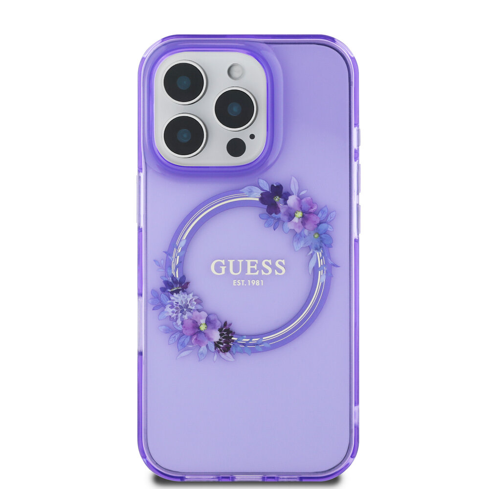 Guess Guess iPhone 16 Pro Max Back cover coque Magsafe IML flowers wreath - Violet Guess Guess iPhone 16 Pro Max Back cover coque Magsafe IML flowers wreath - Violet