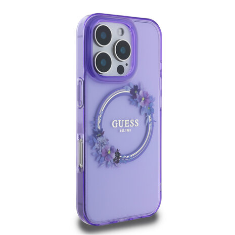 Guess Guess iPhone 16 Pro Max Back cover coque Magsafe IML flowers wreath - Violet Guess Guess iPhone 16 Pro Max Back cover coque Magsafe IML flowers wreath - Violet