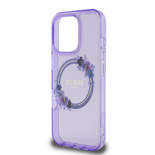 Guess Guess iPhone 16 Pro Max Backcover hoesje Magsafe IML flowers wreath - Paars