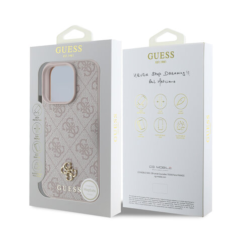 Guess Guess iPhone 16 Pro Max Backcover hoesje Magsafe 4G Small - Roze Guess Guess iPhone 16 Pro Max Backcover hoesje Magsafe 4G Small - Roze